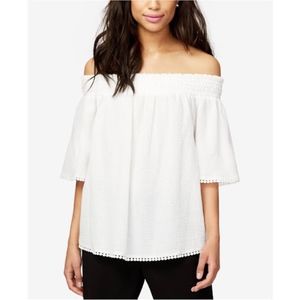 Rachel Roy White Smocked Off the Shoulder Top Sz M